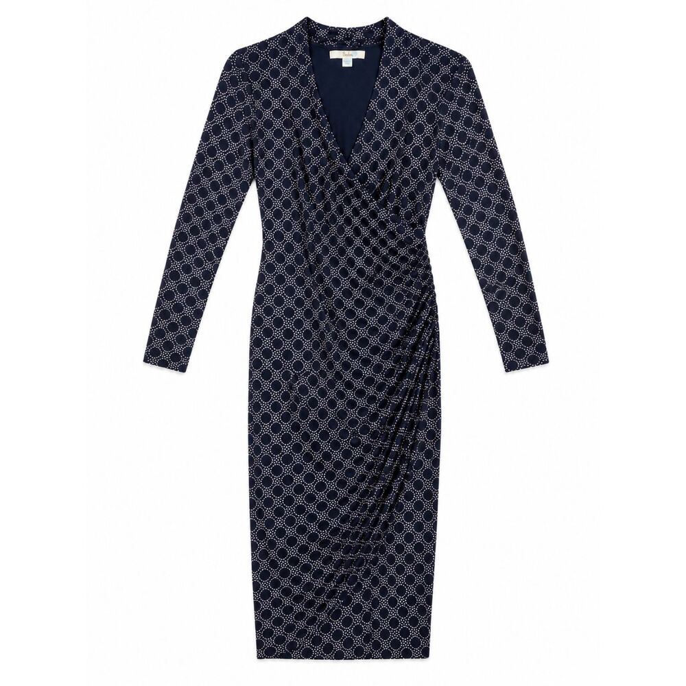 Boden Faux Wrap Dress Women Sz 6 Ruched Long 6L Blue White Stretch Office Church